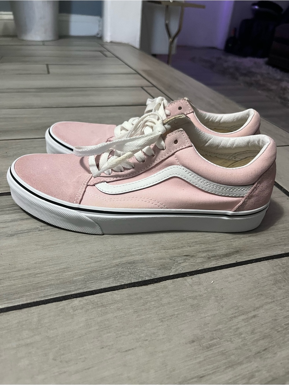 Vans Pink and White Old Skool Low-Top Sneakers Canvas and Suede